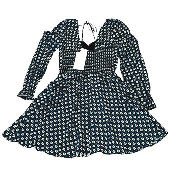 Band of the Free NWT Genevieve Teal Diamond Long Sleeve Mini Dress Sz XS Blue - Picture 6 of 13